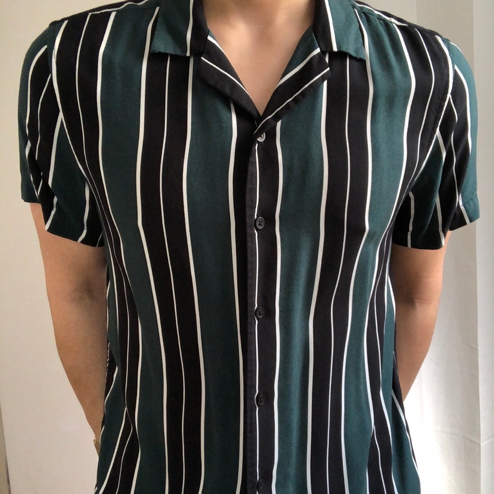 Green Striped Short Sleeve Shirt
